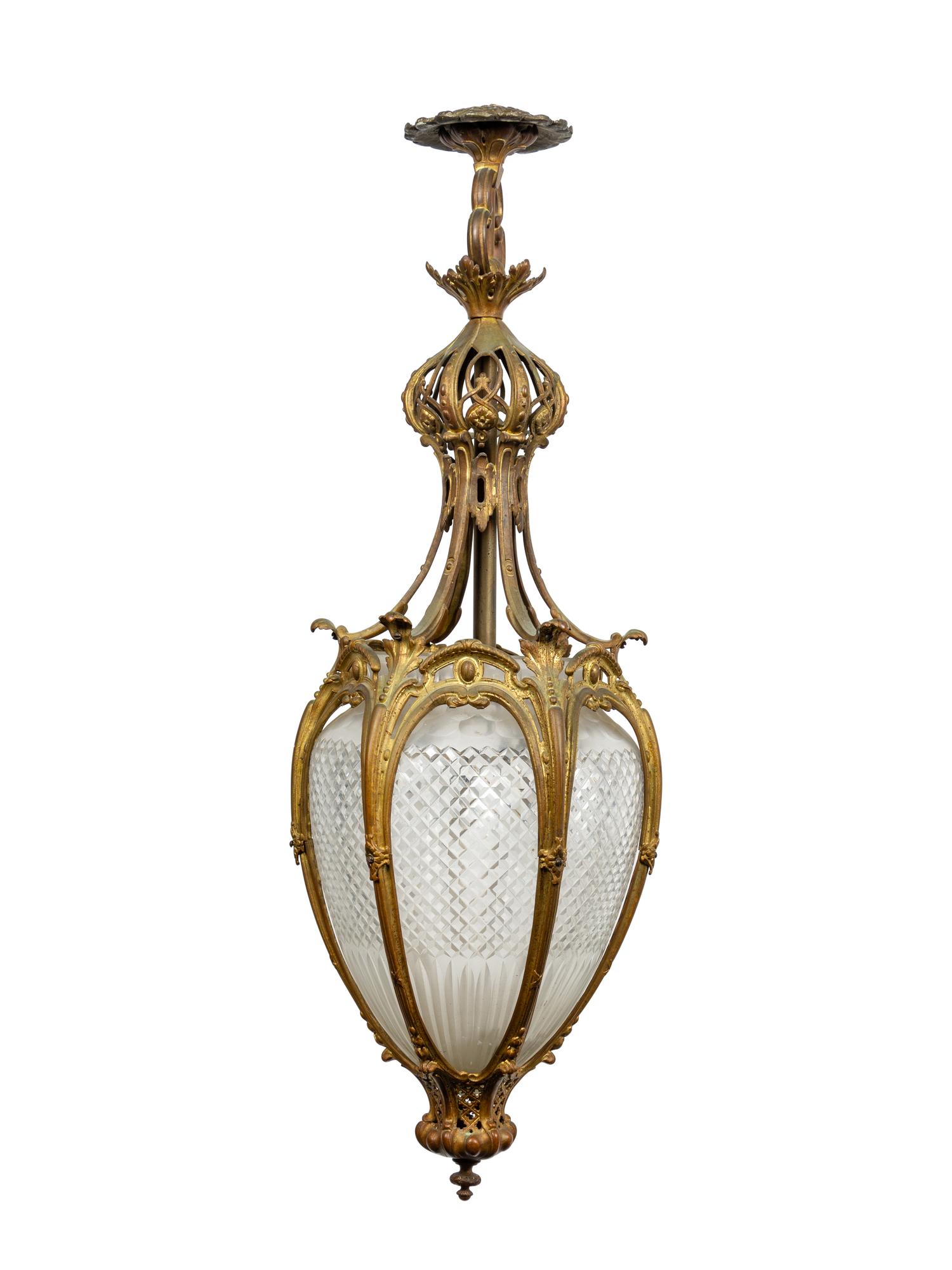 A French Gilt Bronze and Glass Hall Lantern