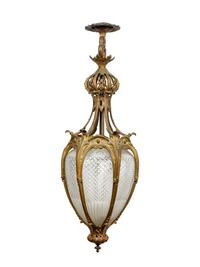 A French Gilt Bronze and Glass Hall Lantern