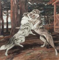 Four Works of Art depicting Collies Largest: 24 1/4 x 19 7/8 inches.