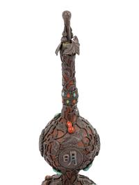 A Chinese Metal and Hardstone Inlaid Double Gourd