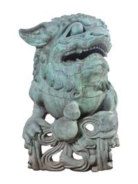 A Pair of Patinated Bronze Buddhistic Lions