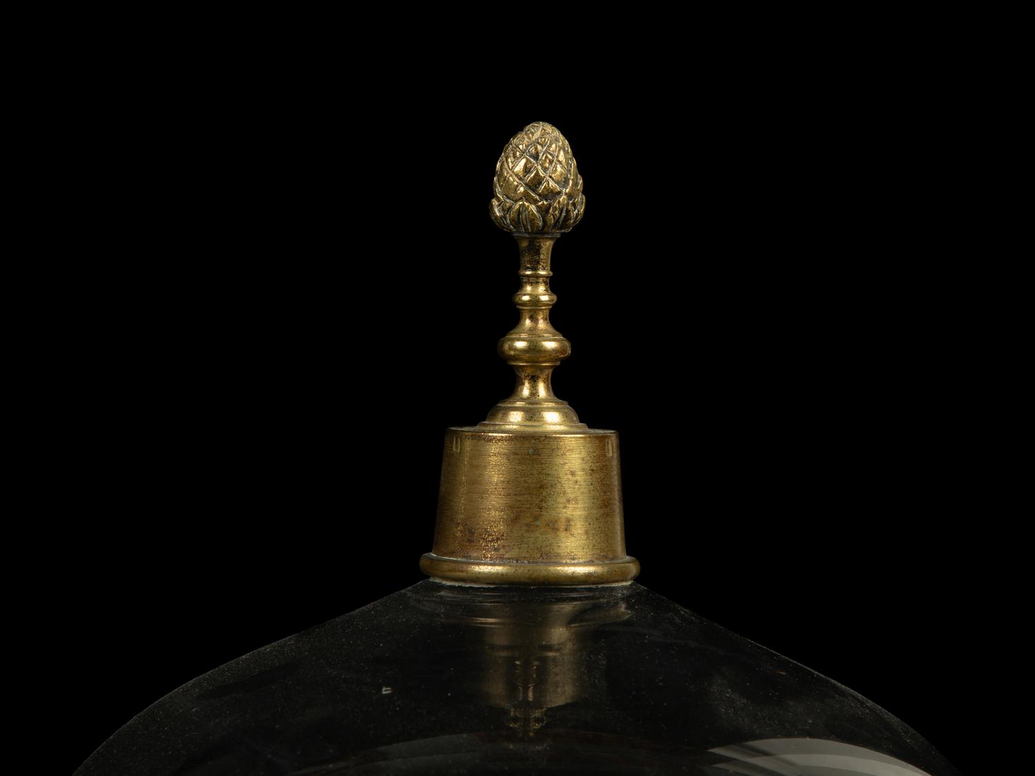 A Near Pair of English Gilt Metal Mounted Glass Cloches — 19TH CENTURY