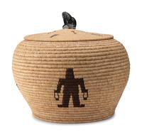 Large Lidded Storage Basket with Figures and Soapstone Finial
