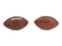 A Group of Two Hall of Fame Multi Signed Autograph Official Game Footballs (Including Johnny Unitas, Otto Graham, Gale Sayers and George Blanda)