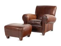 A Contemporary Leather-Upholstered Lounge Chair and Ottoman