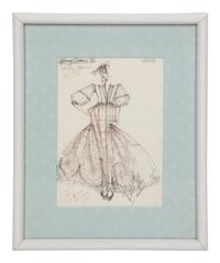 Framed Fashion Illustration by Bill Gibb, 1982