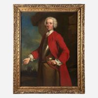 British School (18th Century) Portrait of a Military Gentleman in a Red Coat, Half-Length