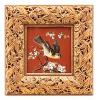 A Continental Porcelain Plaque with a Bird