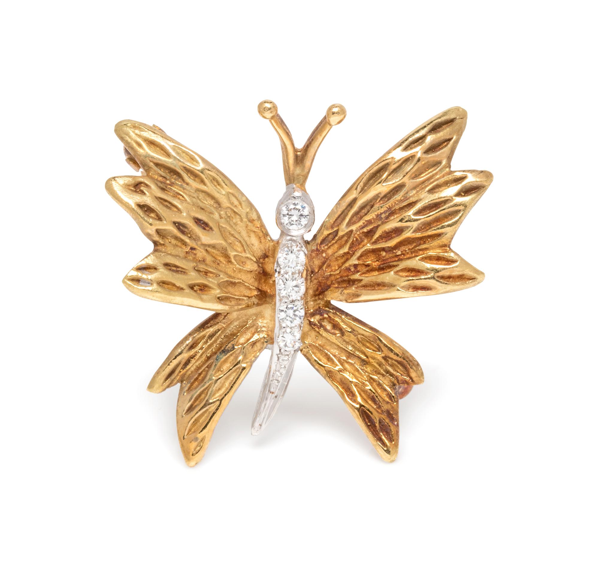 An 18 Karat, Platinum, and Diamond Butterfly Brooch, Tiffany and Co.,