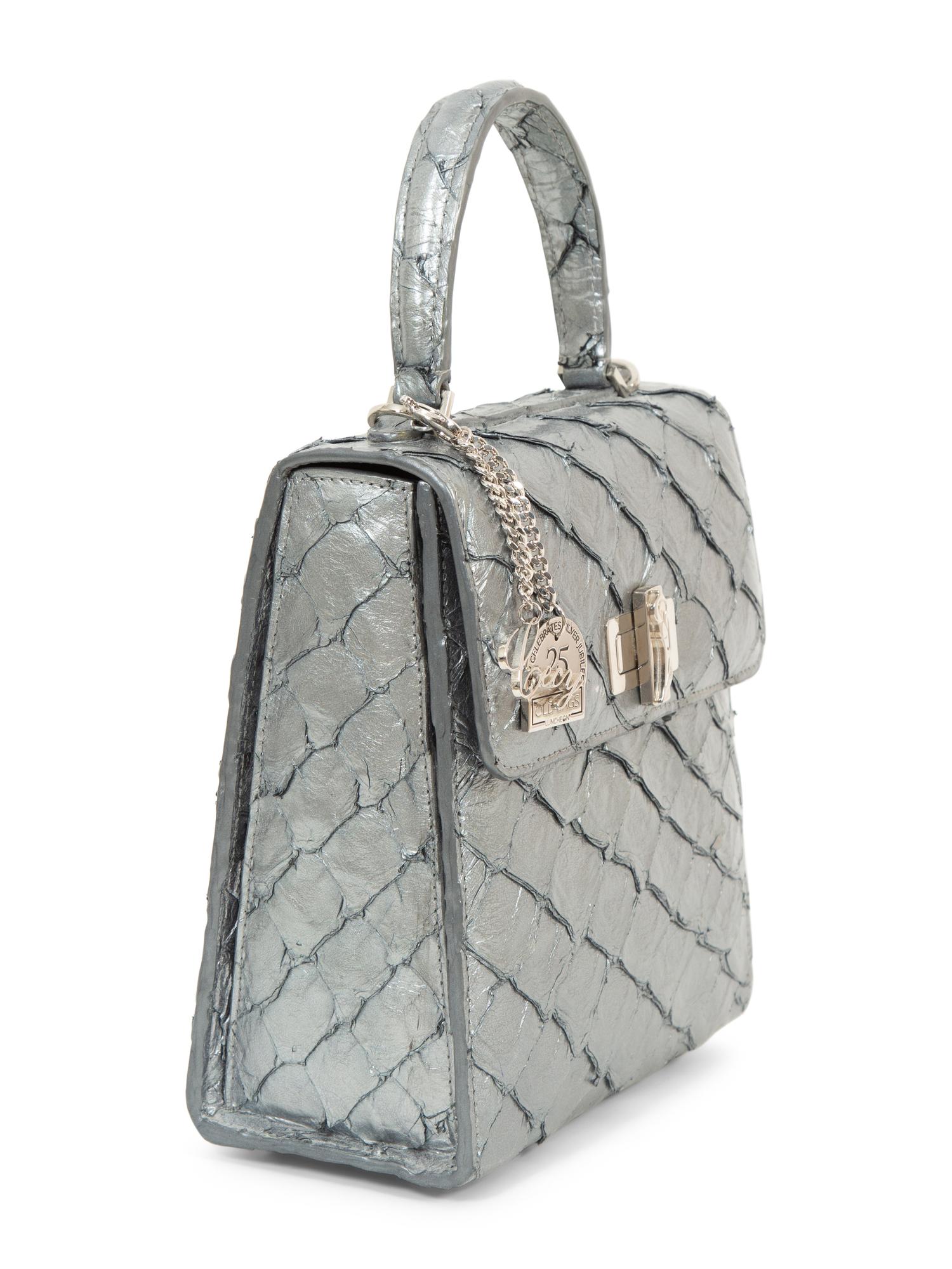 Cecy Martinez Silver Fish Skin Handbag