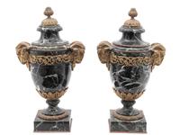 A Pair of Louis XV Style Gilt Bronze Mounted Marble Urns — 19TH CENTURY