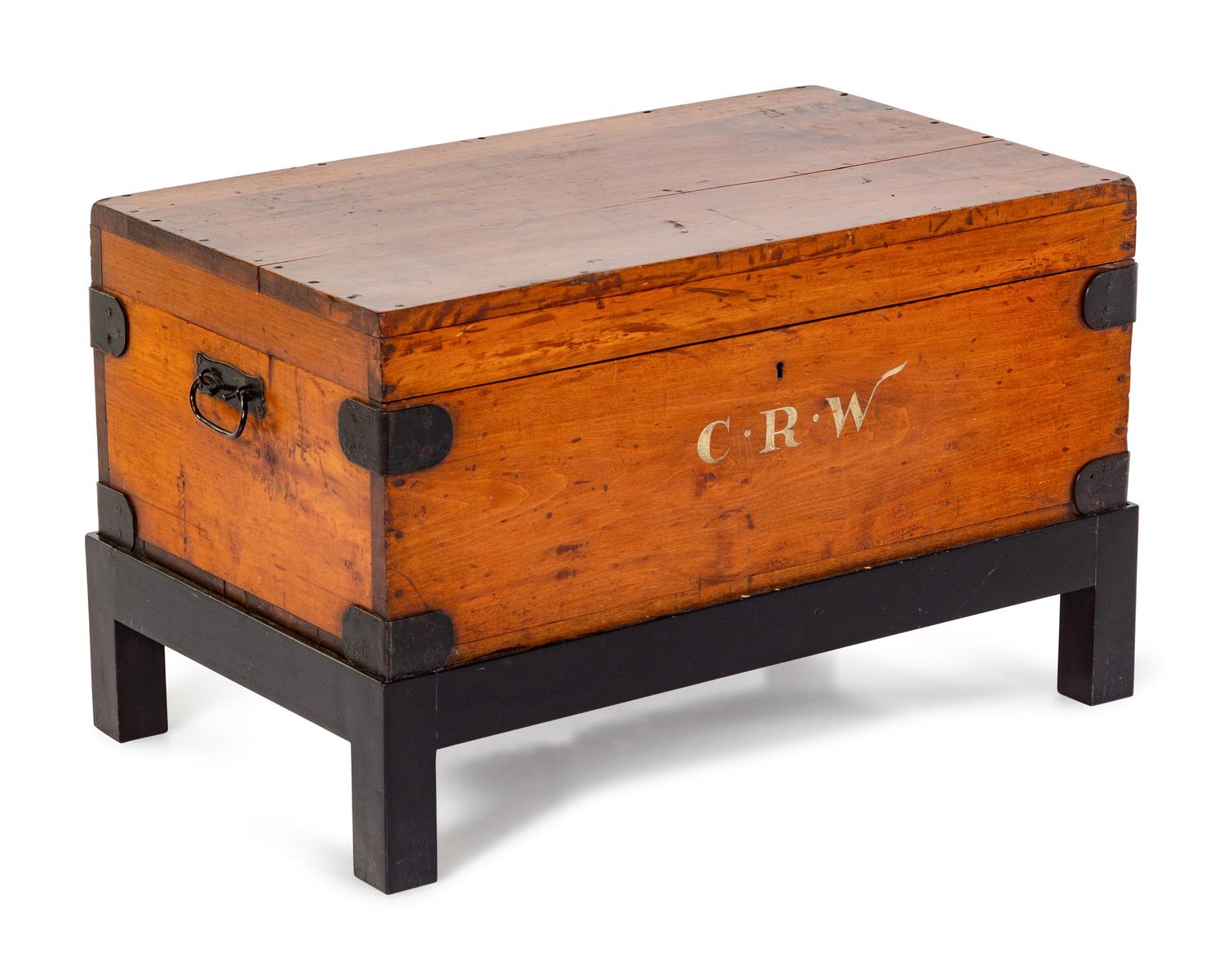 An Anglo-Colonial Iron Mounted and Painted Walnut Campaign Blanket Chest