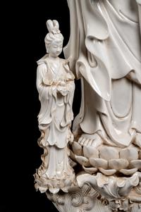 A Monumental Chinese Blanc-de-Chine Porcelain Guanyin Figural Group