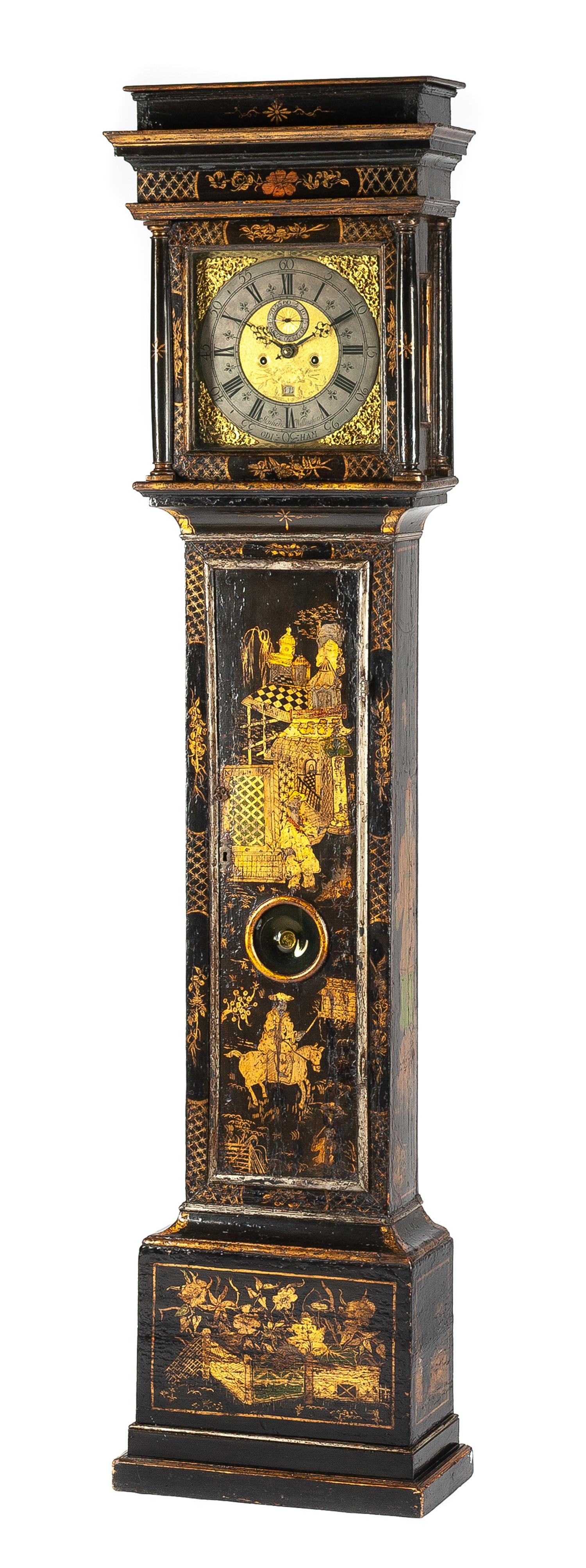 A George III Lacquered Tall Case Clock Height 84 inches. — 18TH CENTURY