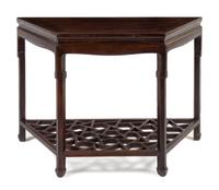 A Chinese Hardwood Demi-Lune Console Table, Shanmianzhuo Height 34 x width 50 x depth 22 inches. — LATE QING DYNASTY