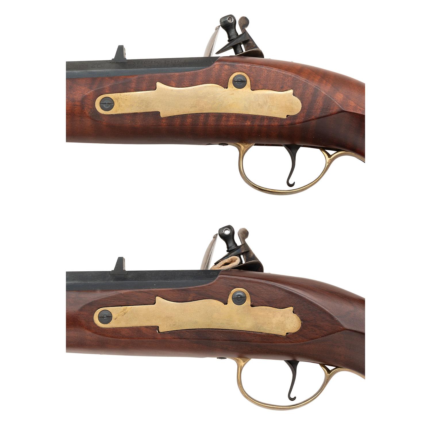 Cased Pair of Pedersoli Flintlock Kentucky Pistols with Accoutrements