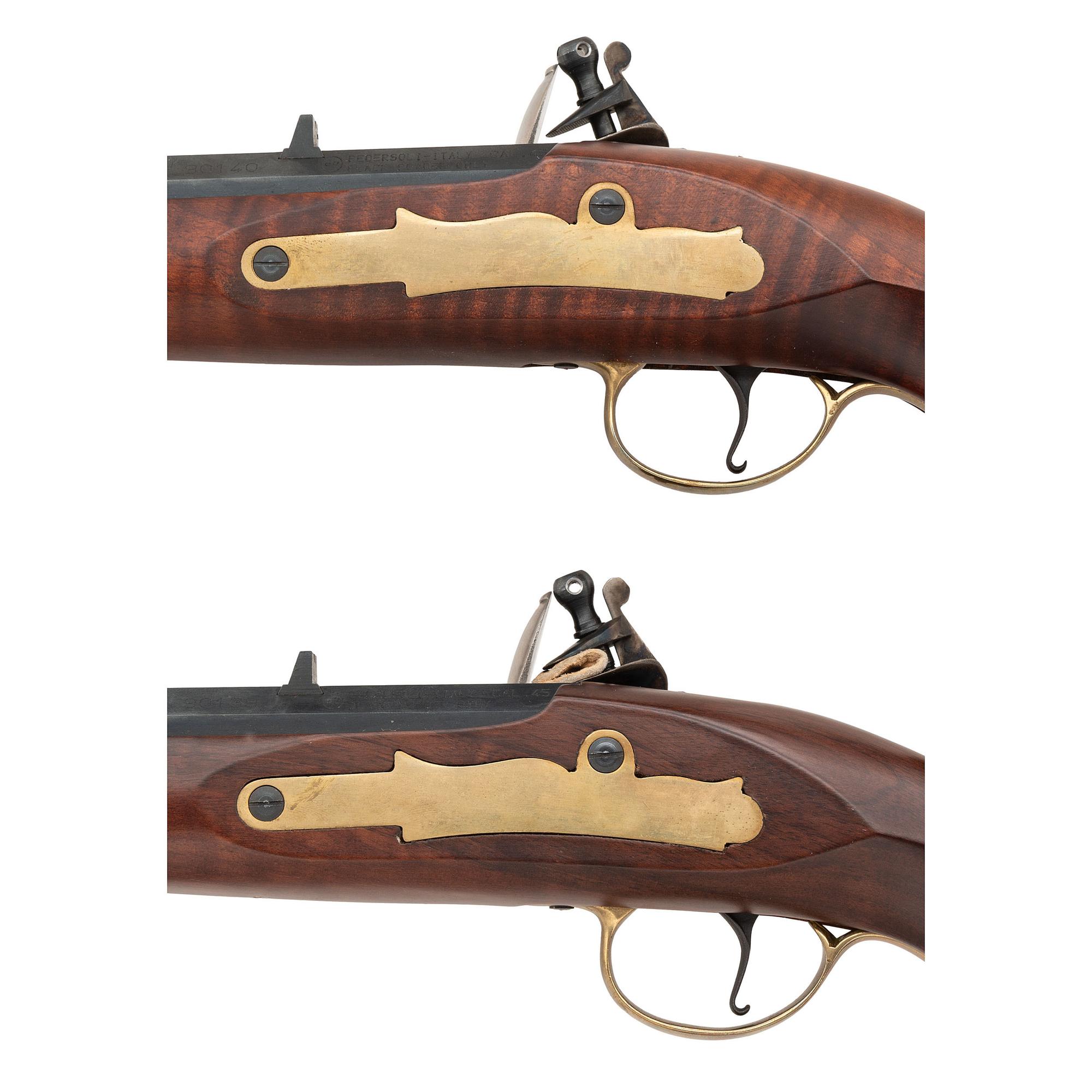 Cased Pair of Pedersoli Flintlock Kentucky Pistols with Accoutrements