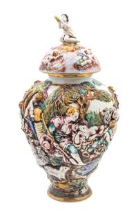 A Capo di Monte Porcelain Urn Height 22 1/2 inches.