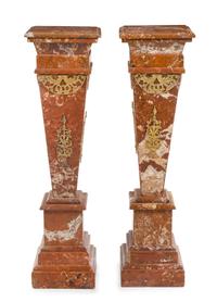 A Pair of Gilt Metal Mounted Marble Pedestals Height 47 x width 12 7/8 x depth 12 7/8 inches. — LATE 19TH/EARLY 20TH CENTURY