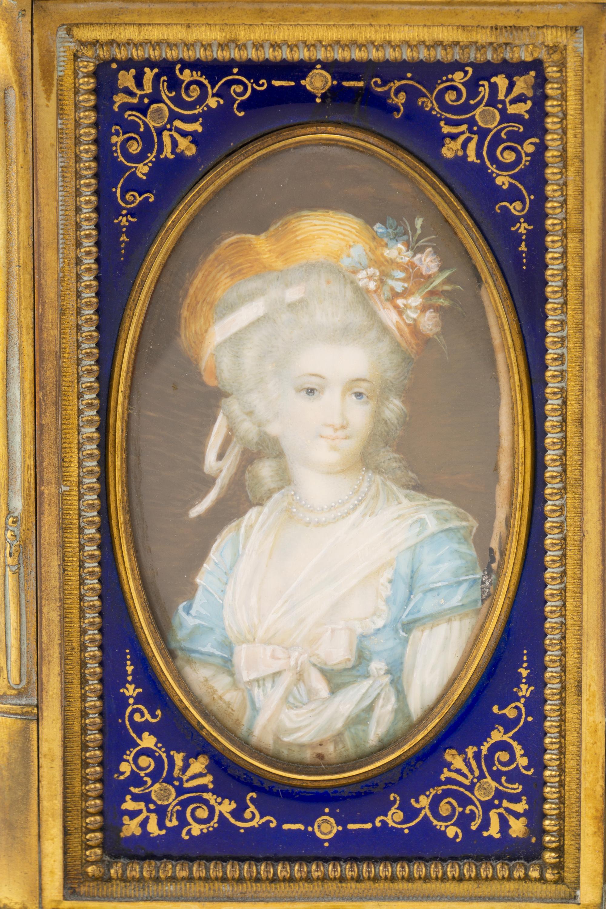 A French Gilt Bronze, Enamel and Miniature Portrait-Inset Repeating Carriage Clock