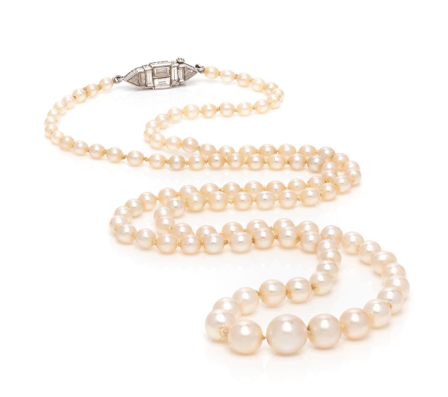 A Platinum, Diamond and Natural Pearl Necklace,