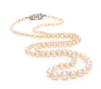 A Platinum, Diamond and Natural Pearl Necklace,