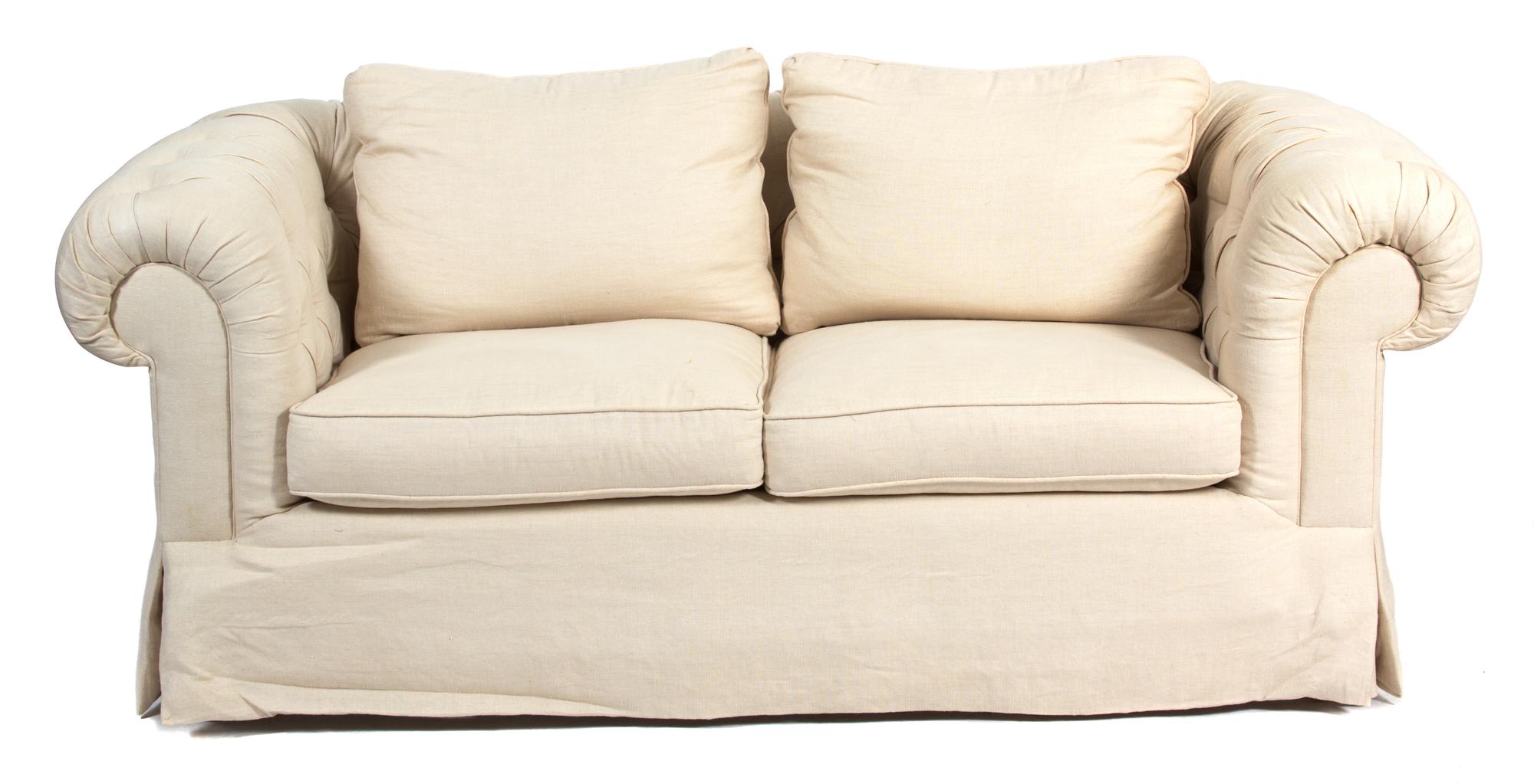 A Contemporary Upholstered Love Seat and Matching Side Chair Height 31 x length 78 inches. — 20TH CENTURY