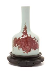 A Copper Red Decorated Porcelain Mallet-Form Vase Height of vase 7 3/8 inches.