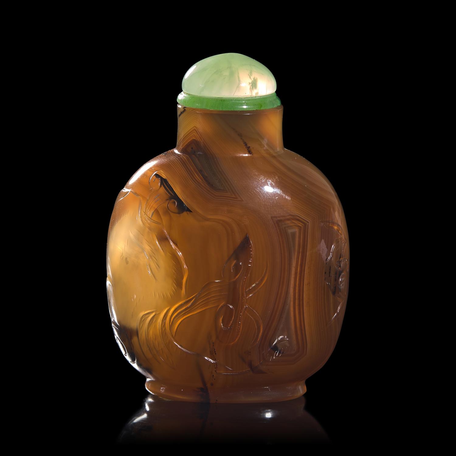 A Chinese Carved Agate "Liu Hai" Snuff Bottle, 19th Century