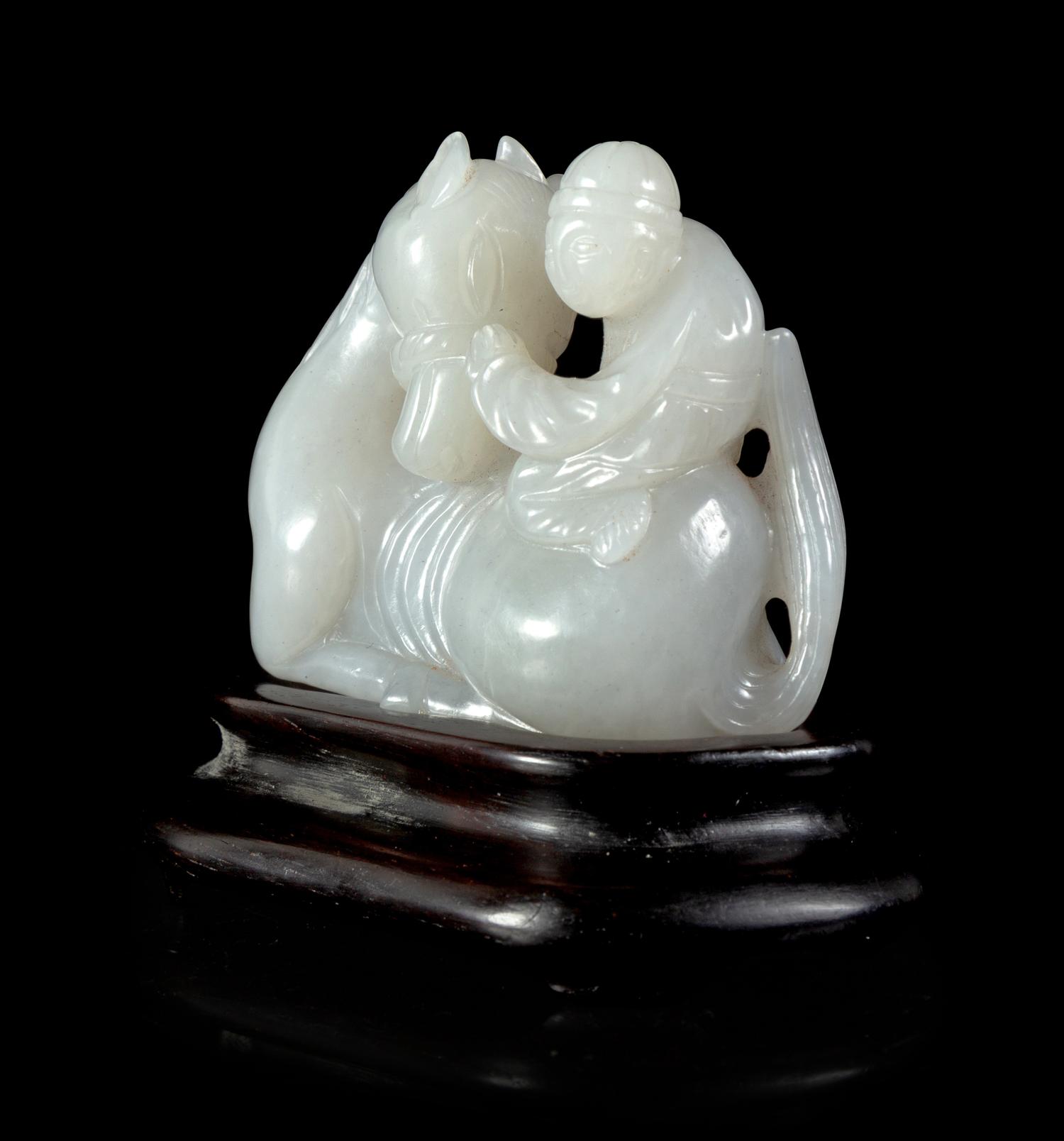 A Pale Grey Jade ‘Horse and Groom’ Group