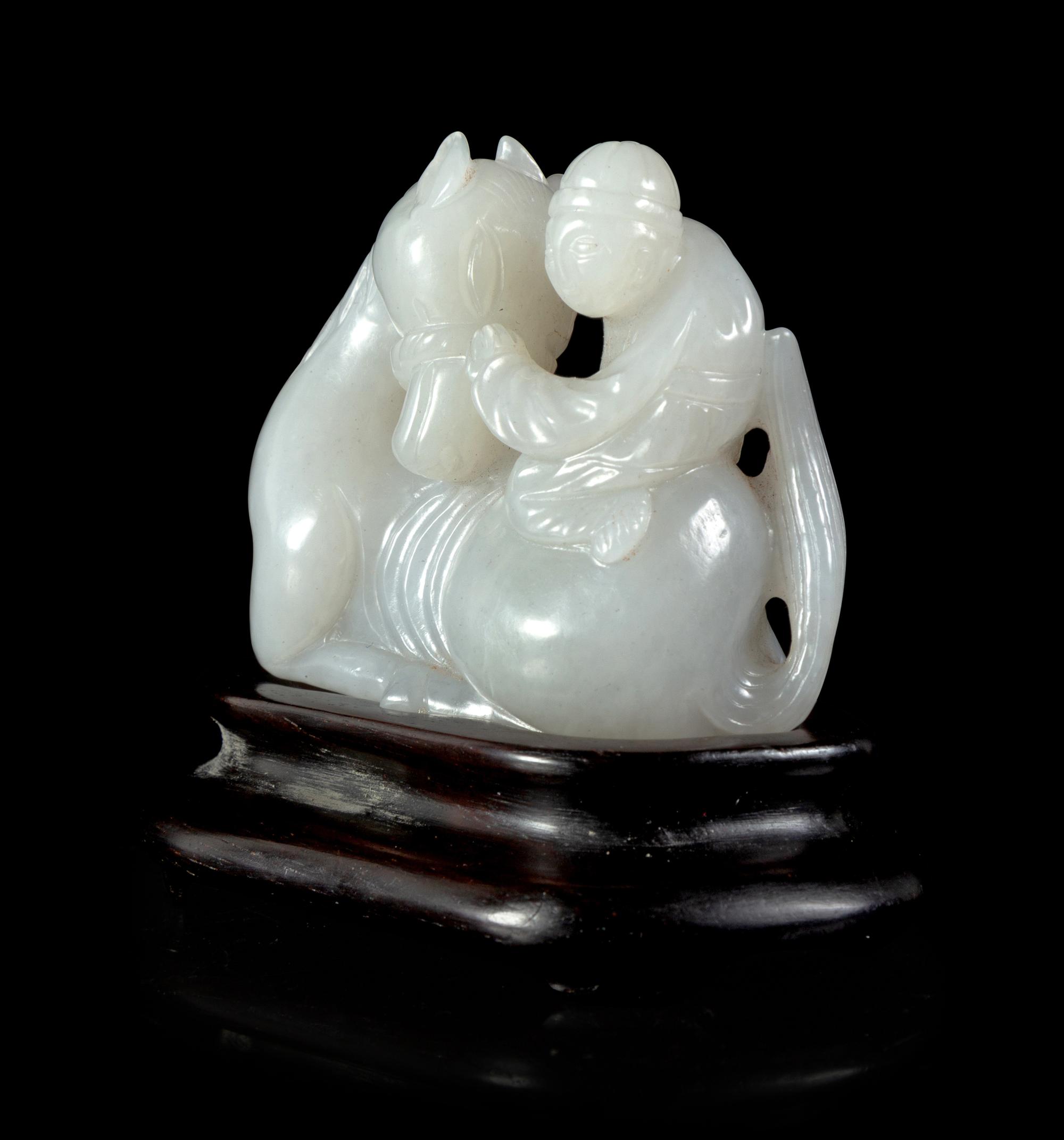 A Pale Grey Jade ‘Horse and Groom’ Group
