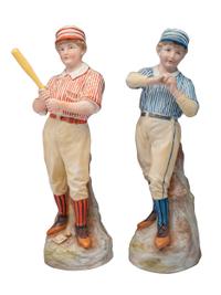 A Pair of German Bisque Porcelain Baseball Figures