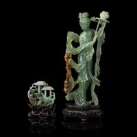 Two Chinese Green Jadeite Carvings, 20th Century 近代 翡翠擺件兩種