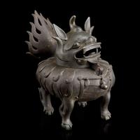 A Chinese Patinated Bronze Luduan Censer, Late Ming to Qing Dynasty 明末清初 銅甪端