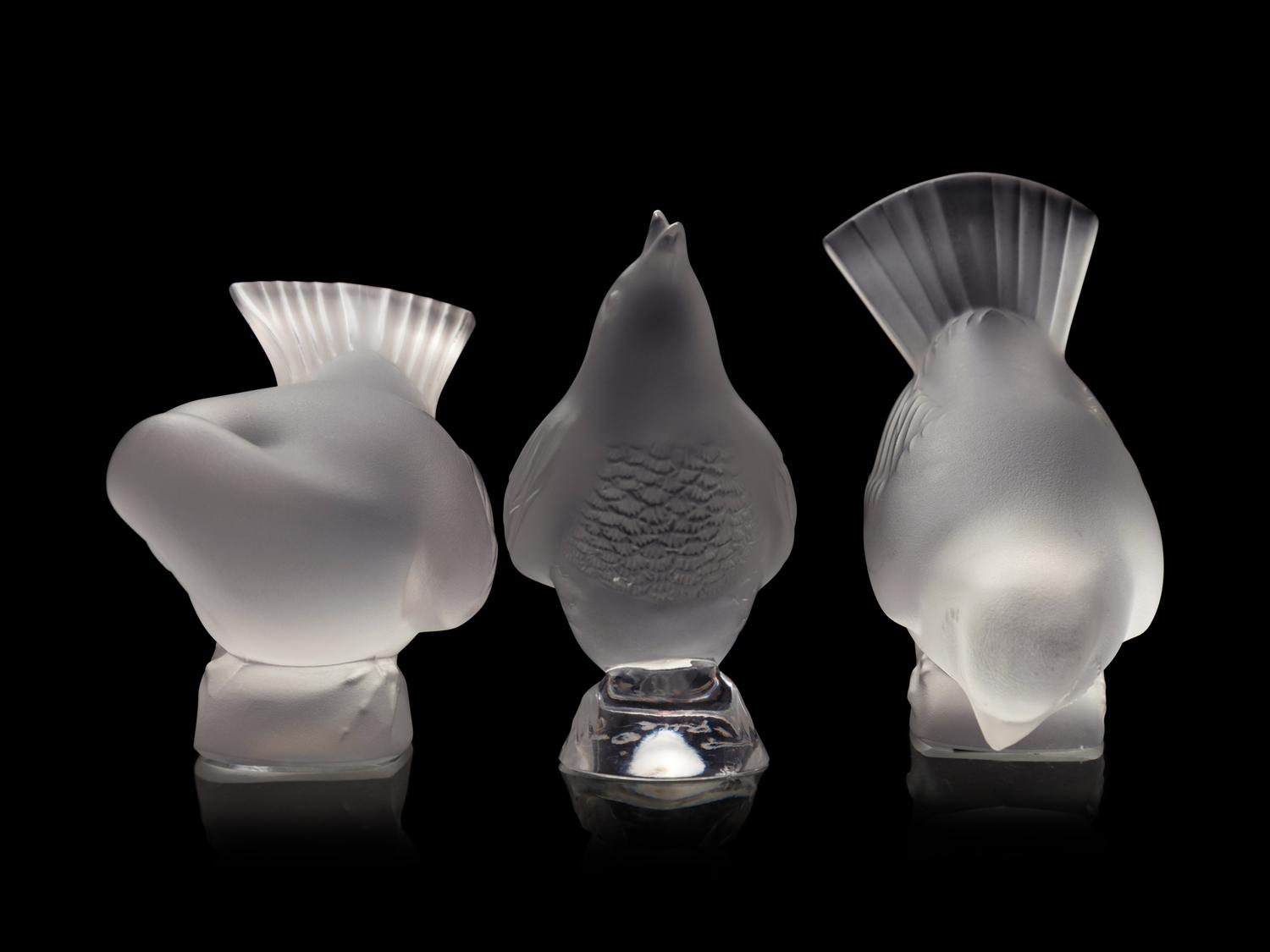 Three Lalique Bird Sculptures