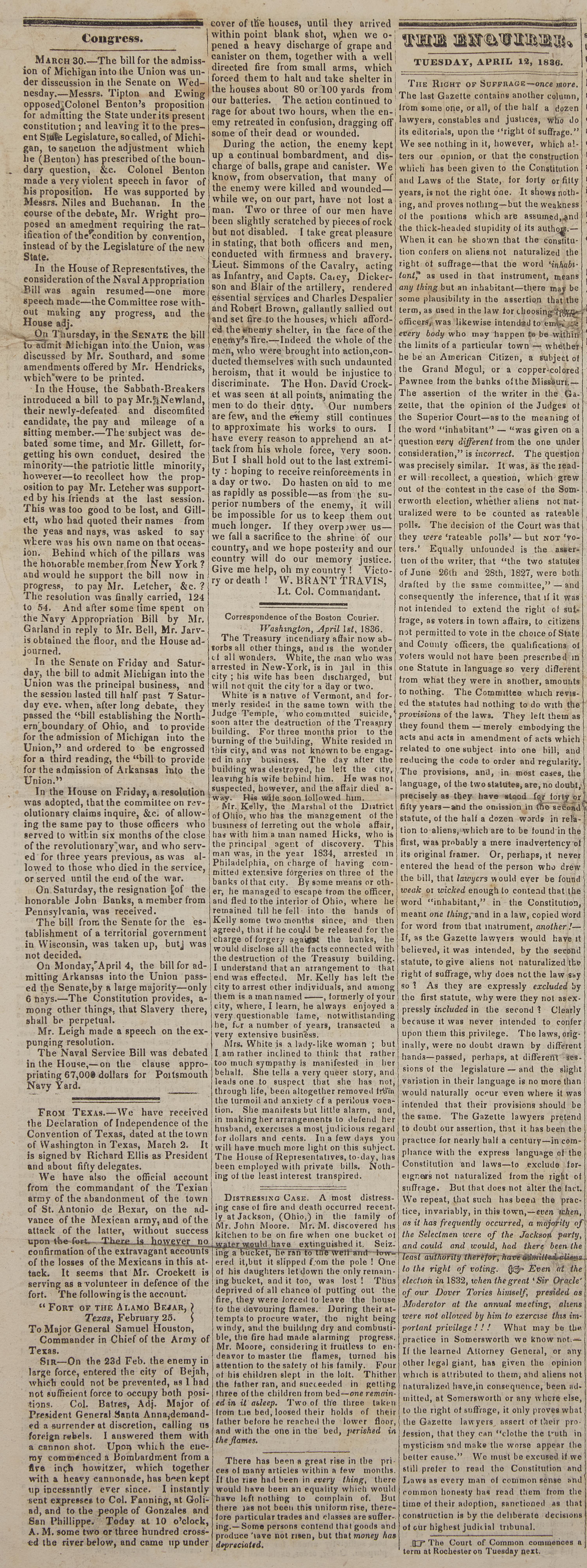[Texiana] Group of 4 Items Related to Early Texas, Including a Report of the Reception of Texas's Declaration of Independence, ca. 1836-64