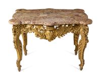 A Louis XV Style Carved Giltwood Marble-Top Center Table