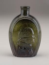 A Molded-Glass Flask in Olive by Coventry Glass Works