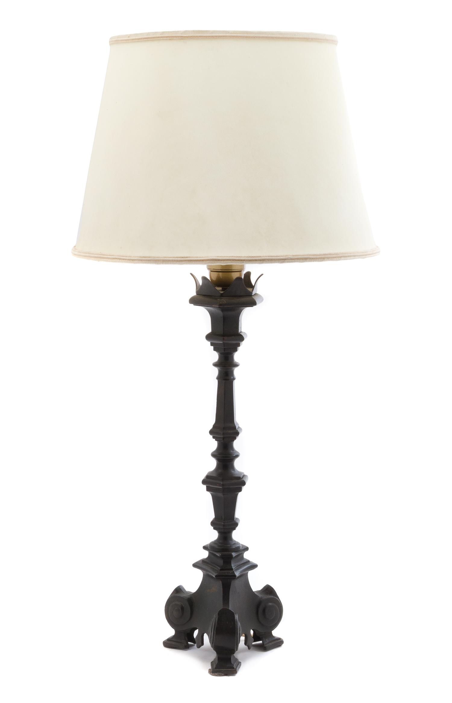 A Baroque Style Patinated Metal Pricket Stick Height overall 25 inches. — 19TH CENTURY