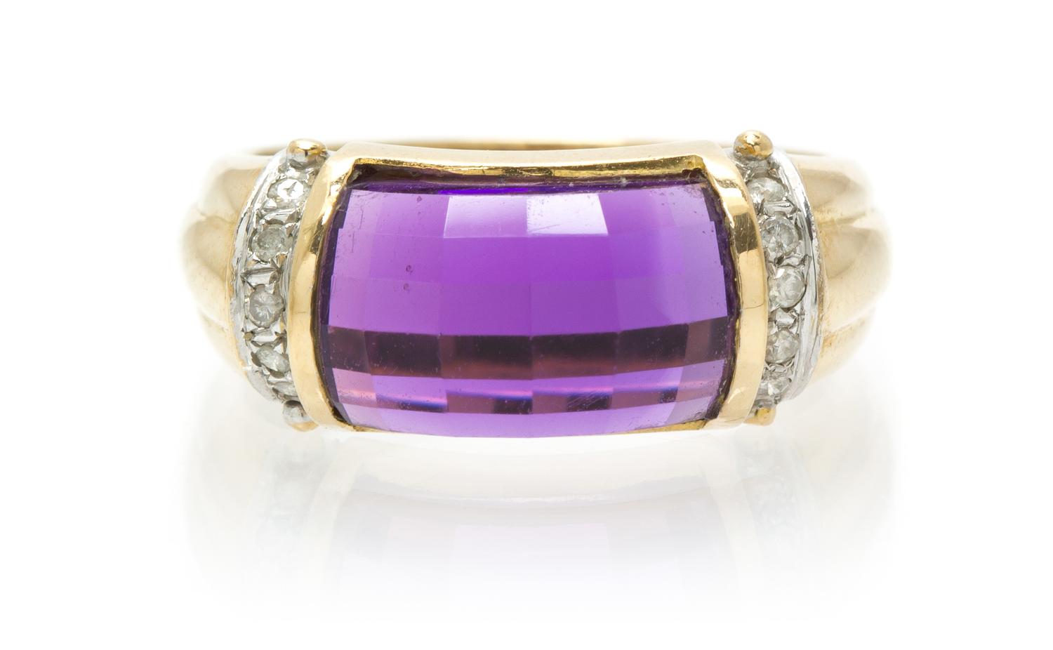 A 14 Karat Yellow Gold, Amethyst and Diamond Ring, 3.40 dwts.