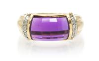 A 14 Karat Yellow Gold, Amethyst and Diamond Ring, 3.40 dwts.