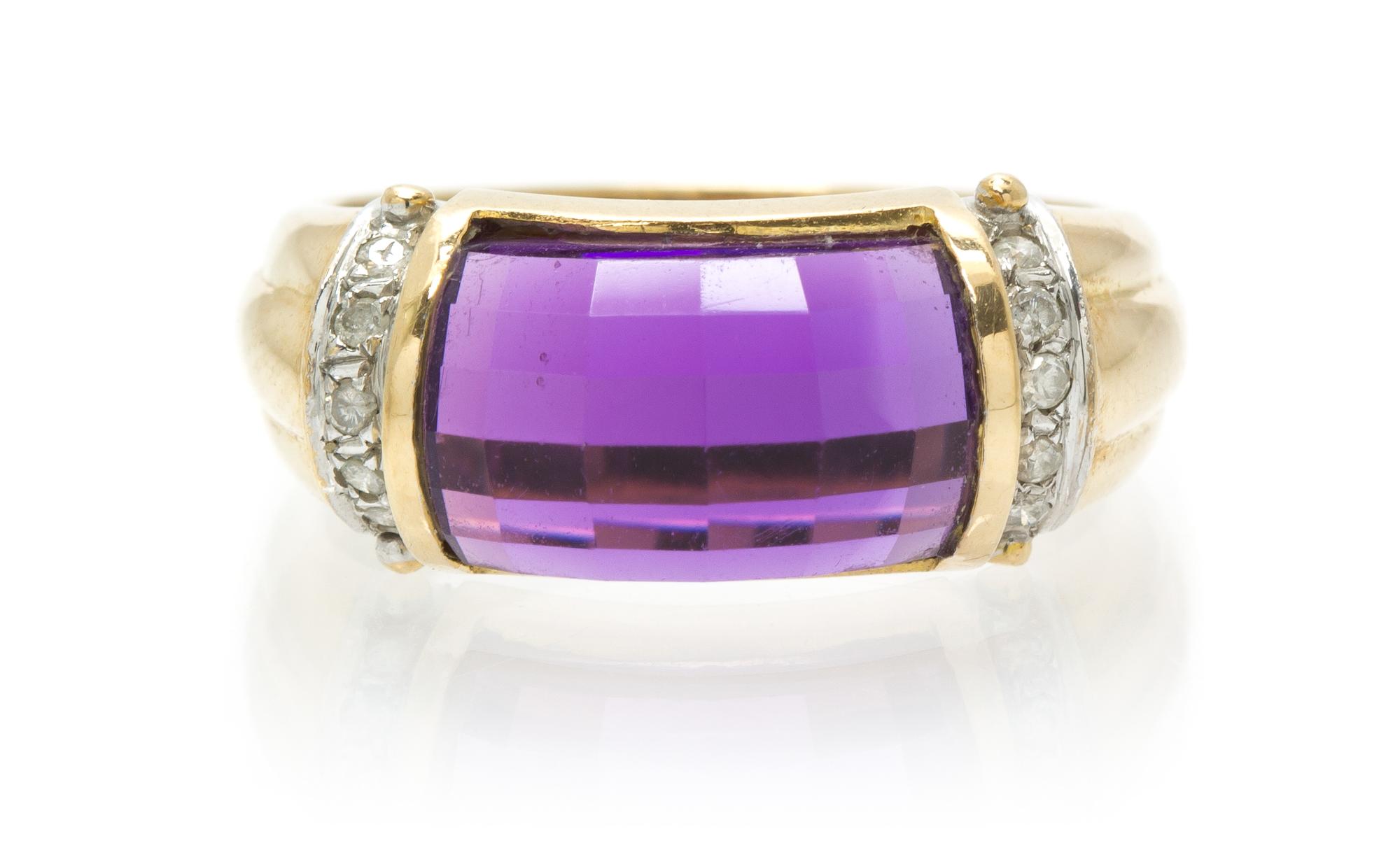 A 14 Karat Yellow Gold, Amethyst and Diamond Ring, 3.40 dwts.
