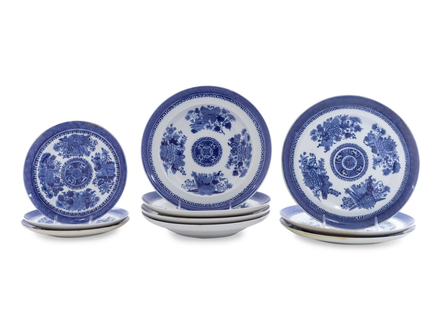 A Collection of Chinese Export Blue Fitzhugh Porcelain Articles