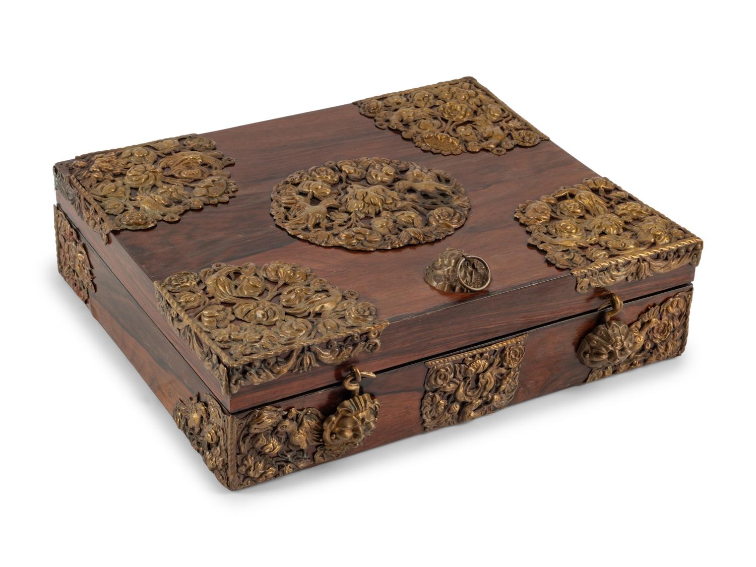 A Continental Gilt Metal Mounted Rosewood Table Casket