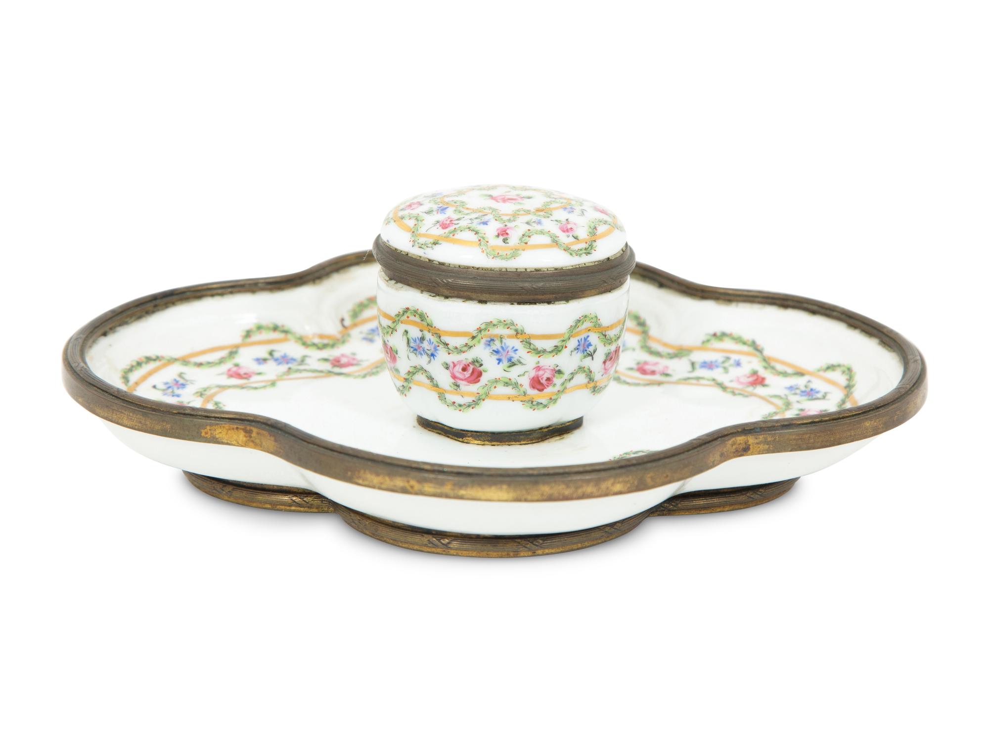 A Sèvres Porcelain and Gilt Bronze Inkwell