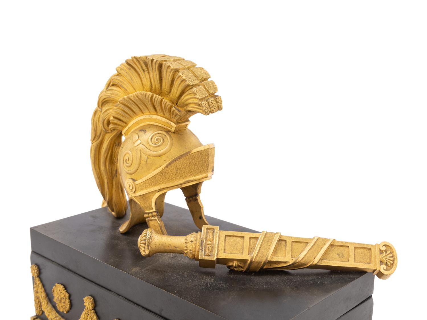A French Neoclassical Gilt and Patinated Bronze Armor Trophy