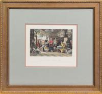 A Group of Four Engravings with Hand Coloring Each 7 1/4 x 8 7/8 inches (visible).