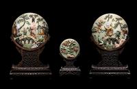 Three Chinese Hardstone Inset Serpentine Table Screens
