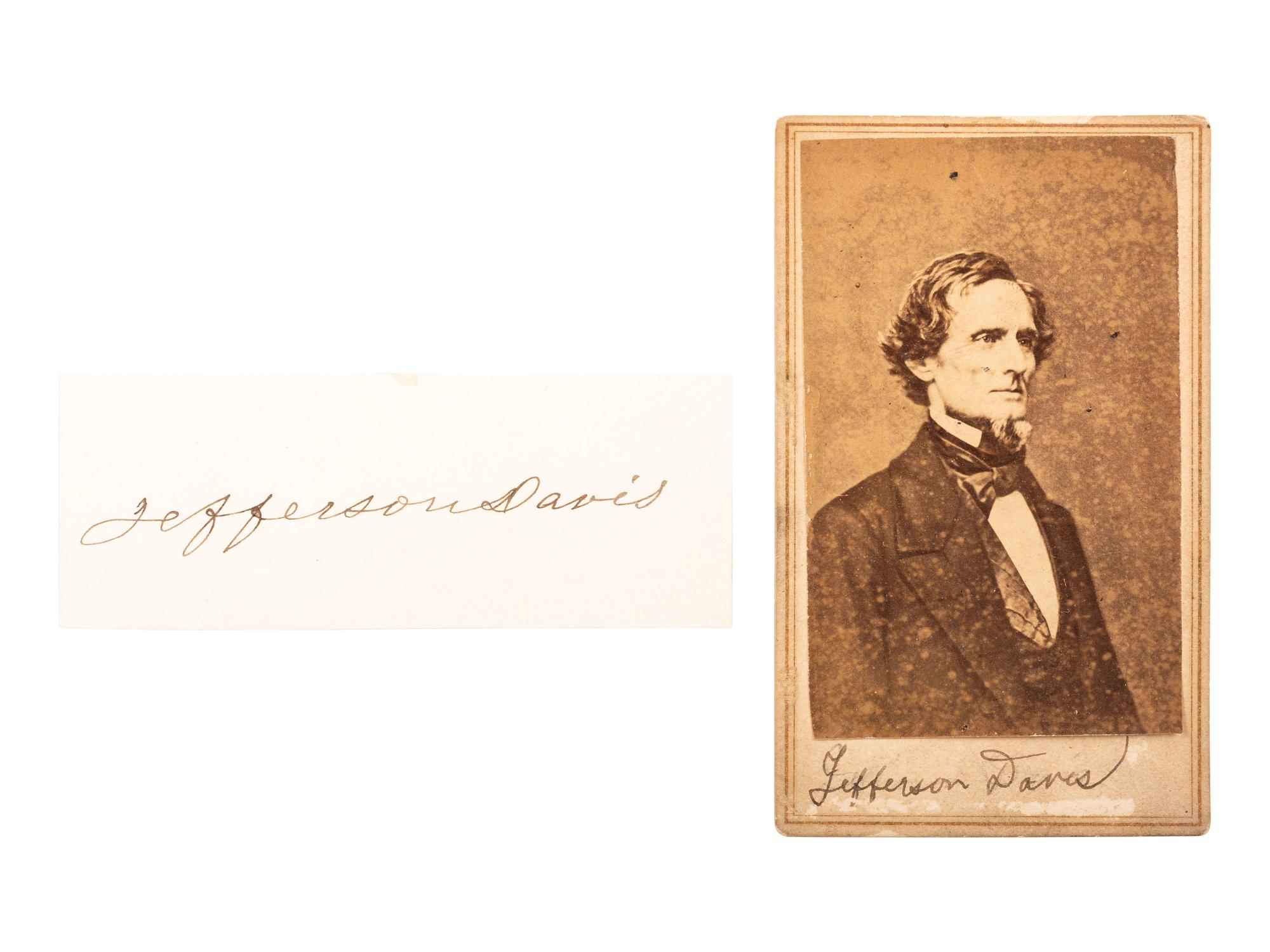 [CIVIL WAR]. DAVIS, Jefferson (1808-1889). Group of 3 items, incl. clipped signature and CDV.