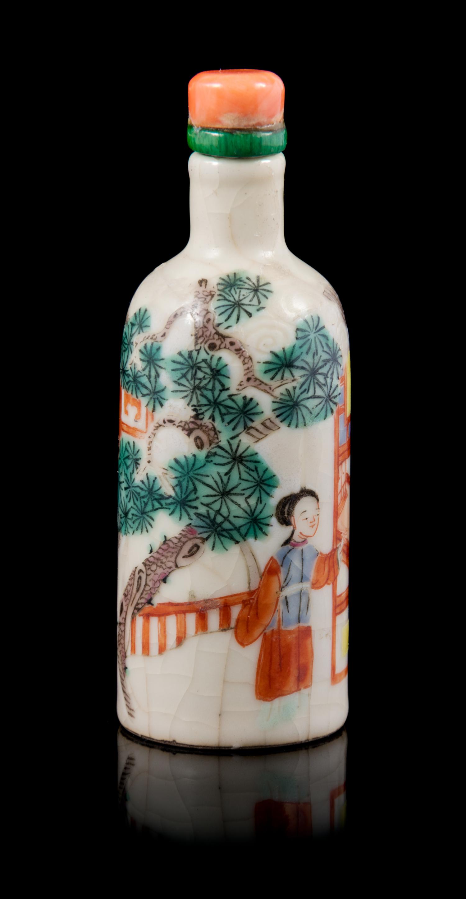A Famille Rose Porcelain Snuff Bottle Height 6 1/8 inches. — DAOGUANG PERIOD (18321-1850)